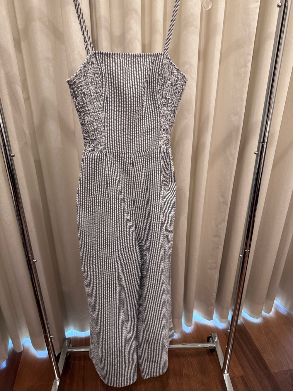 The Fifth Label Black & White Striped Smocked Jumpsuit